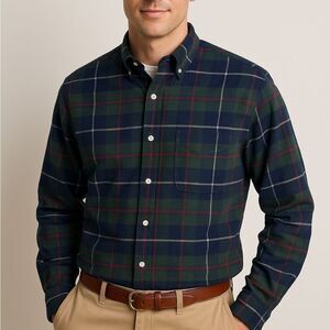 L.L.Bean ODM XL Tall Men’s Green Navy Plaid Button Down Shirt Vintage Classic 90